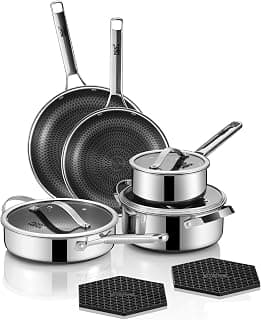 Hybrid Stainless Steel Nonstick Cookware Set, 10-Piece